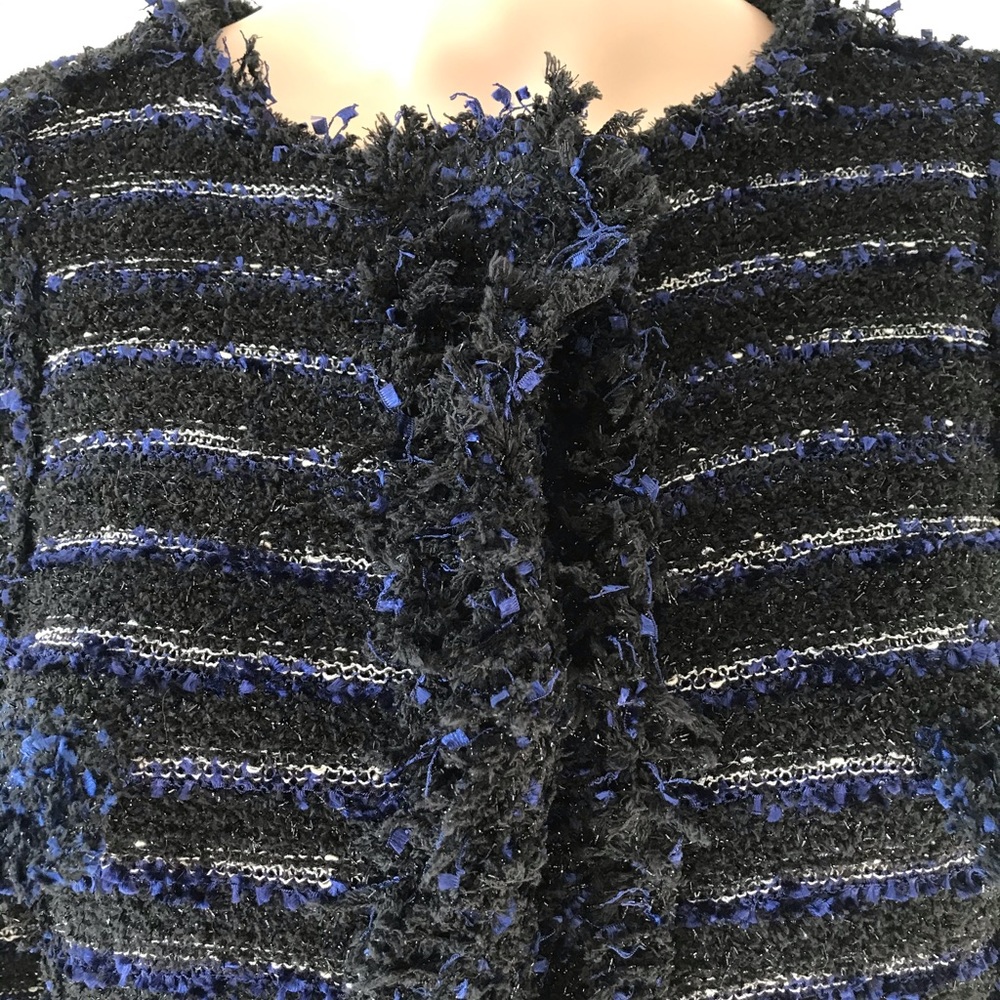 McGinn Long Tweed Knit Cardigan Black and Blue Shimmer